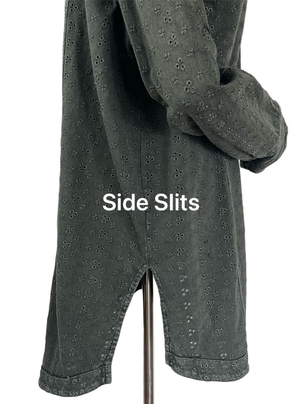 Free People Army Green Eyelet Tunic Top Button Up Boho Size L - Picture 9 of 14